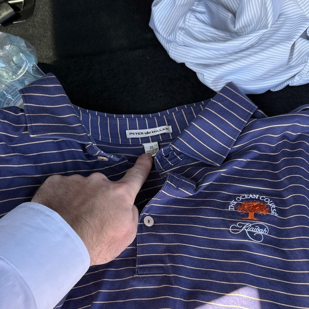 Peter Millar Blue and White Striped Polo